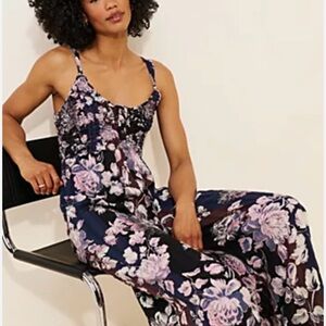 Free People Melrose Wide Leg Navy and Pink Floral Jumpsuit
